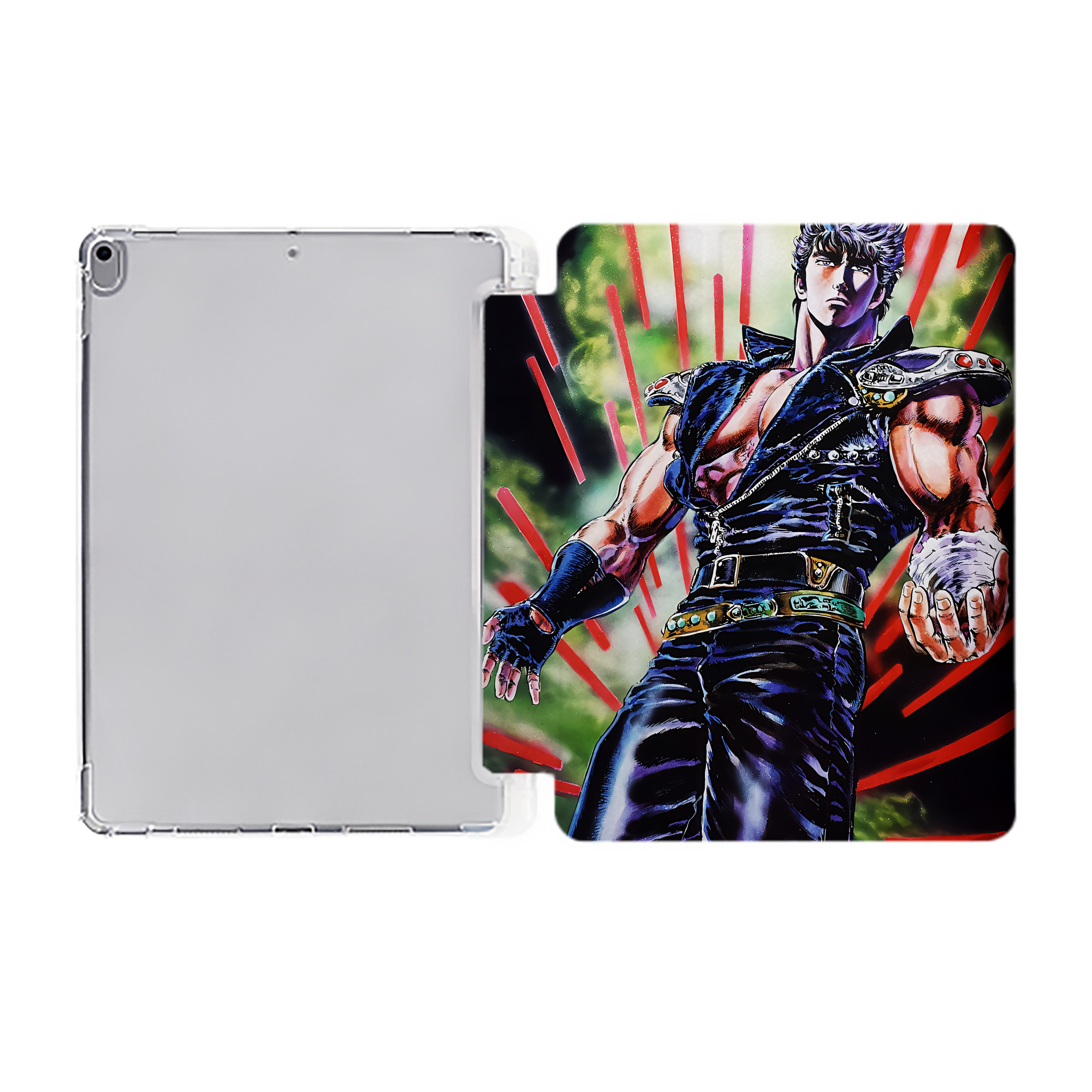（画像用） 北斗の拳 Fist of the North Star IPad ケース ペン収納付き 三つ折りスタンド PUレザー×シリコン 対応機種9.5/10.5/10.9インチ